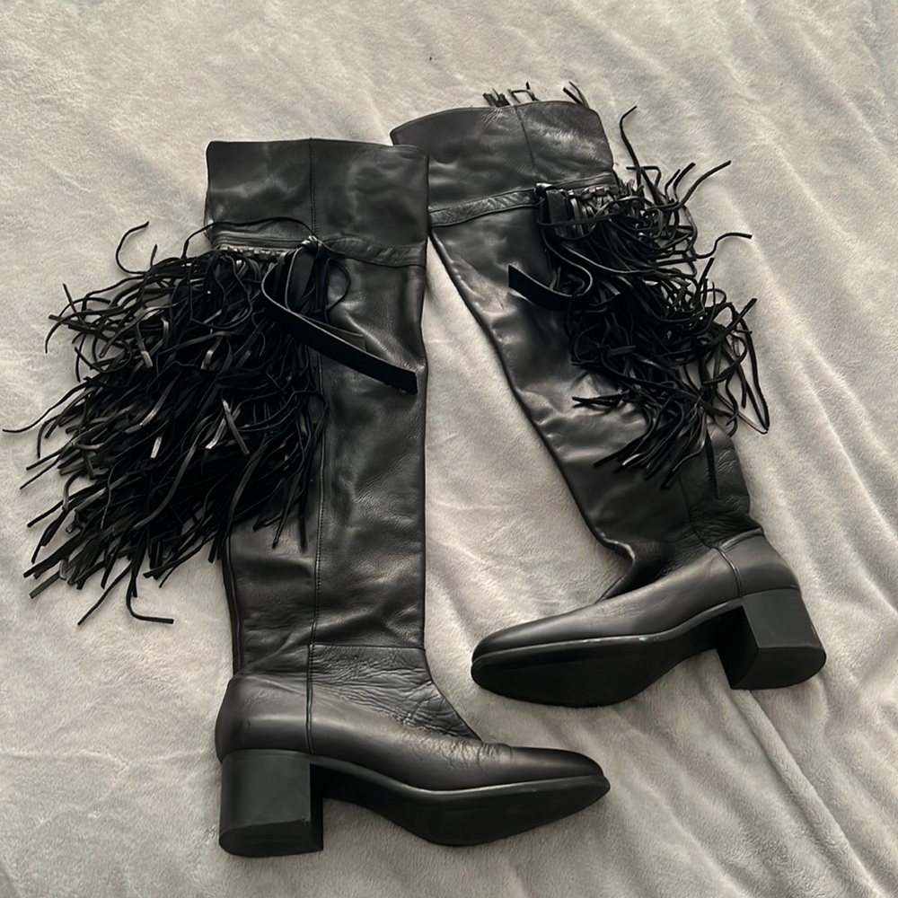 Zara leather fringe boots